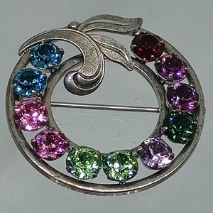 * vintage Van Dell sterling silver  multi color rhinestones pin brooch